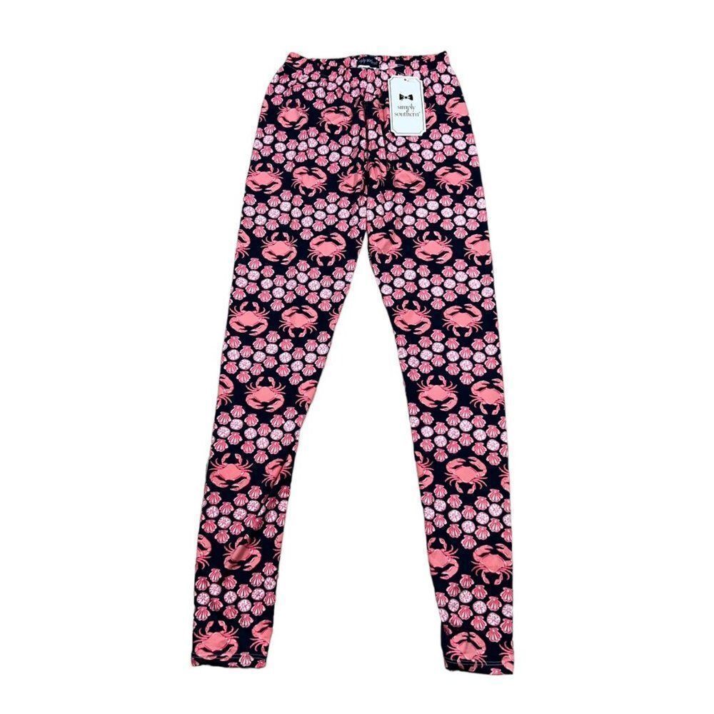 Simply Southern Crab Leggings Pink / Navy Women's One Size Fits Most (S-M-L)